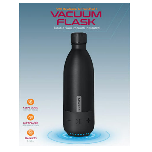 Moxedo Stainless Steel Vacuum Flask with Bluetooth Speaker – Black Moxedo Stainless Steel Vacuum Flask with Bluetooth Speaker – Black